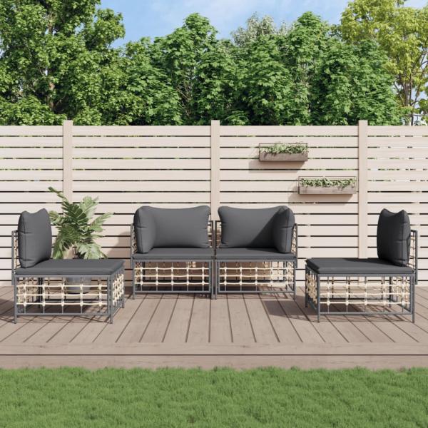 ARDEBO.de - 4-tlg. Garten-Lounge-Set mit Kissen Anthrazit Poly Rattan