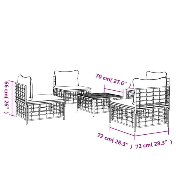 5-tlg. Garten-Lounge-Set mit Kissen Anthrazit Poly Rattan