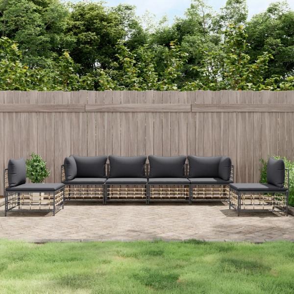 ARDEBO.de - 6-tlg. Garten-Lounge-Set mit Kissen Anthrazit Poly Rattan