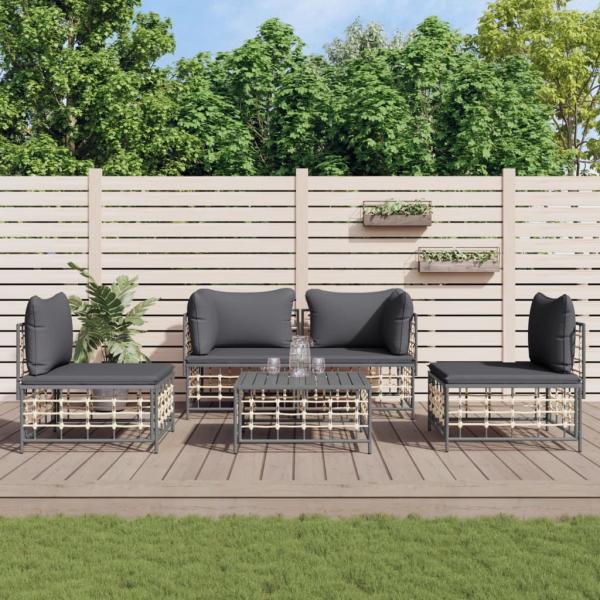 ARDEBO.de - 5-tlg. Garten-Lounge-Set mit Kissen Anthrazit Poly Rattan