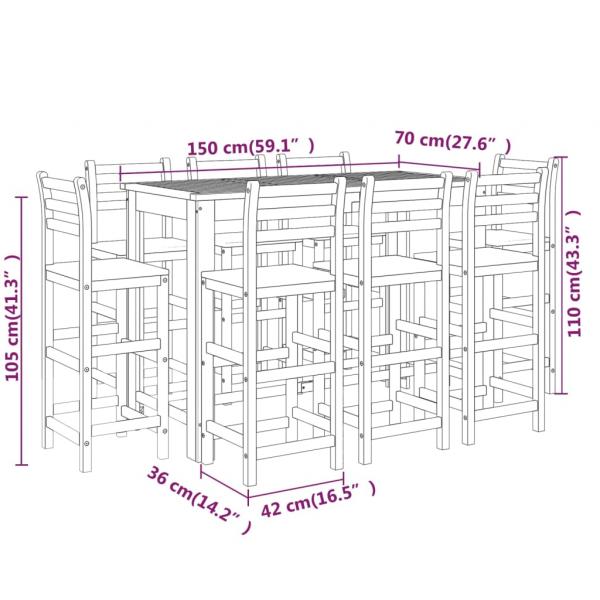 9-tlg. Gartenbar-Set Massivholz Akazie