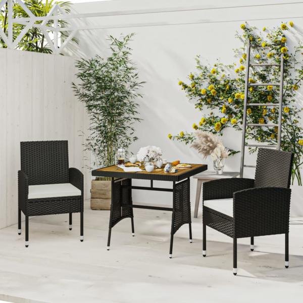 ARDEBO.de - 3-tlg. Garten-Essgruppe Poly Rattan Schwarz