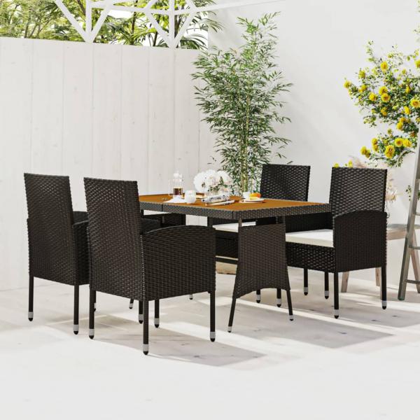 ARDEBO.de - 5-tlg. Garten-Essgruppe Poly Rattan Schwarz