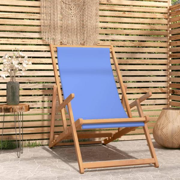 ARDEBO.de - Strandstuhl Klappbar Massivholz Teak Blau