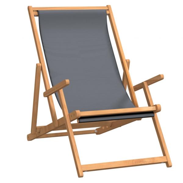 Strandstuhl Klappbar Massivholz Teak Grau