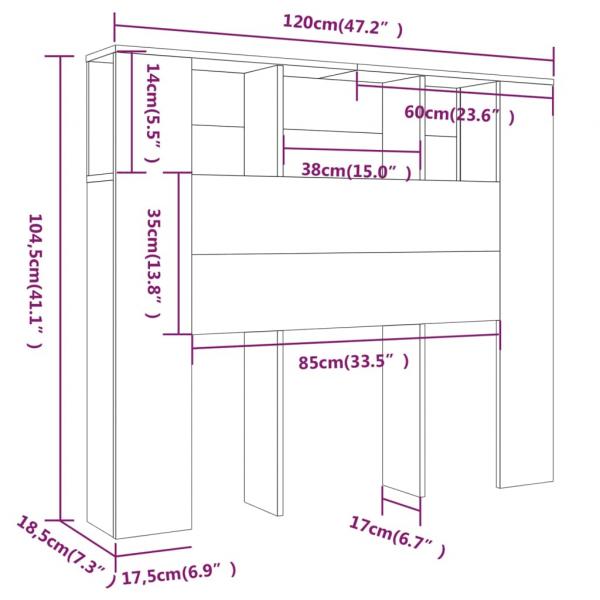 Kopfteil mit Ablagen Sonoma-Eiche 120x18,5x102,5 cm