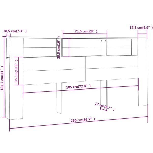 Kopfteil mit Ablagen Sonoma-Eiche 220x18,5x104,5 cm