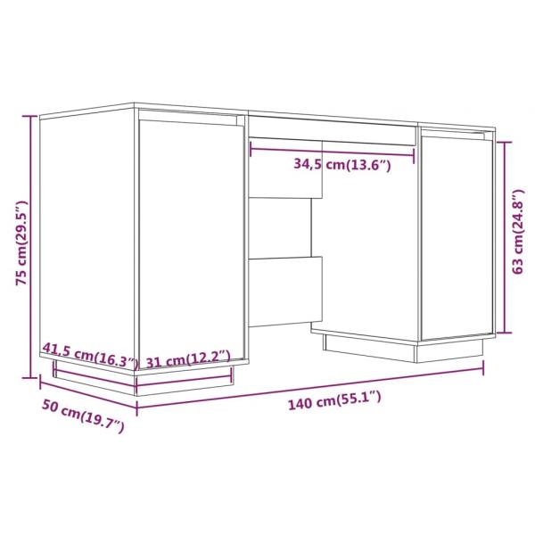 Schreibtisch Honigbraun 140x50x75 cm Massivholz Kiefer