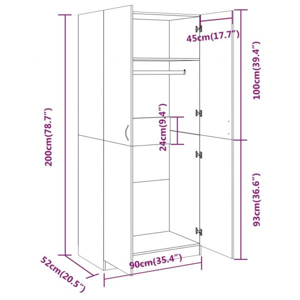 Kleiderschrank Braun Eichen-Optik 90x52x200 cm Holzwerkstoff