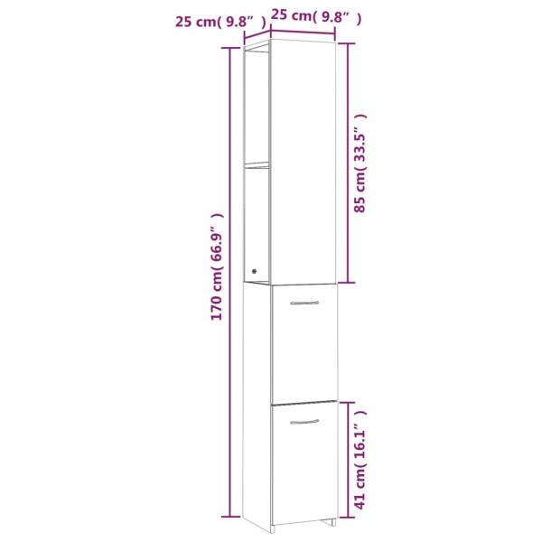 Badschrank Grau Sonoma 25x26,5x170 cm Holzwerkstoff