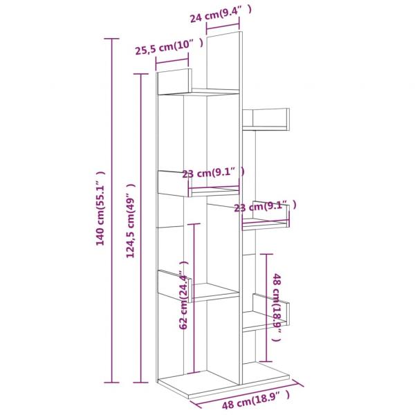 Bücherschrank 48x25,5x140 cm Räuchereiche Holzwerkstoff