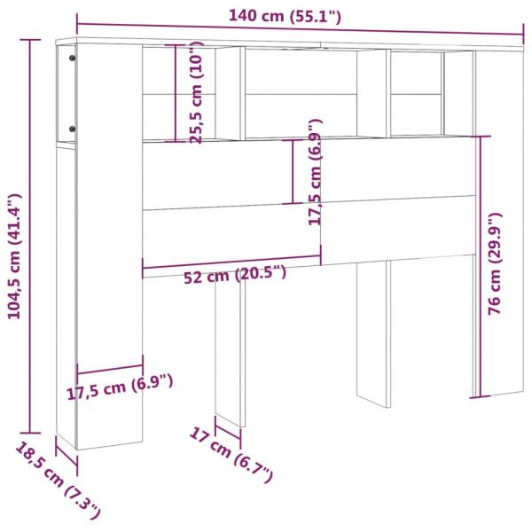 Kopfteil mit Ablagen Grau Sonoma 140x18,5x104,5 cm