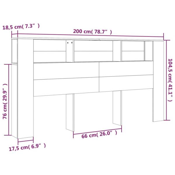 Kopfteil mit Ablagen Grau Sonoma 200x18,5x104,5 cm