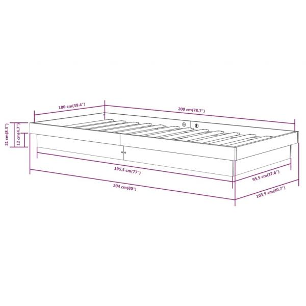 Massivholzbett Schwarz 100x200 cm