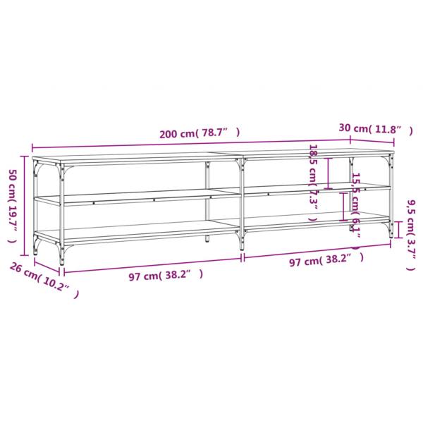 TV-Schrank Räuchereiche 200x30x50 cm Holzwerkstoff und Metall