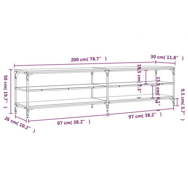 TV-Schrank Grau Sonoma 200x30x50 cm Holzwerkstoff und Metall