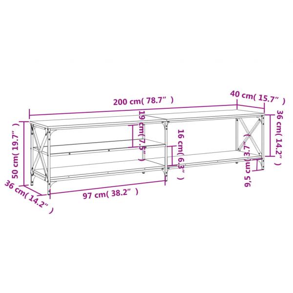 TV-Schrank Räuchereiche 200x40x50 cm Holzwerkstoff und Metall