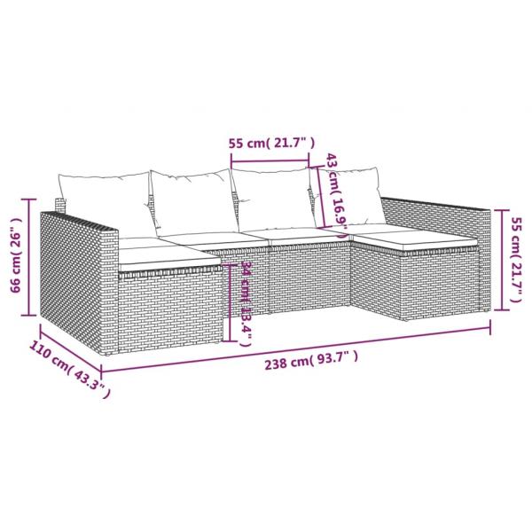 2-tlg. Garten-Lounge-Set mit Kissen Schwarz Poly Rattan