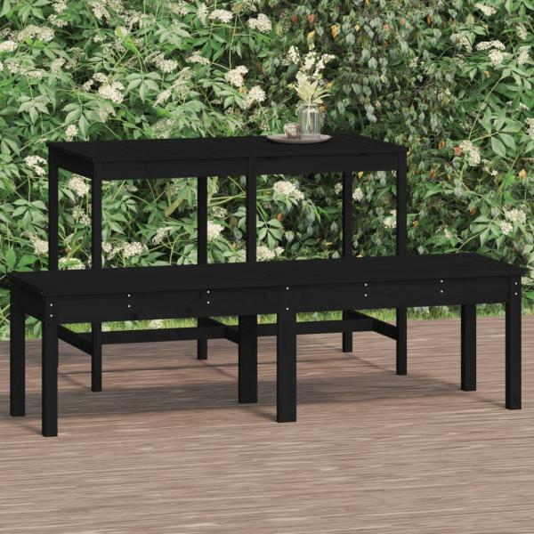 ARDEBO.de - Gartenbank 2-Sitzer Schwarz 159,5x44x45 cm Massivholz Kiefer