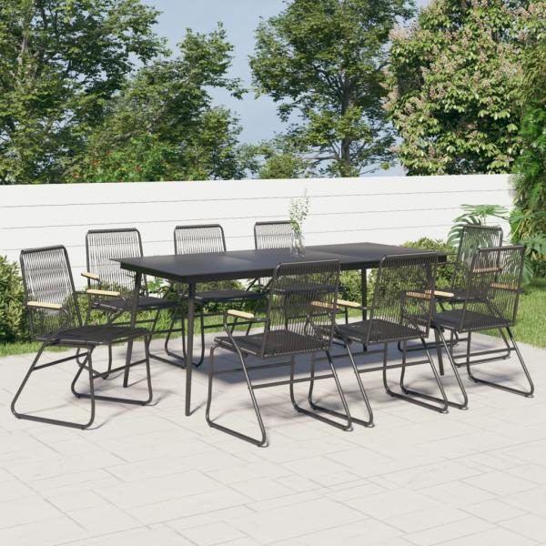 ARDEBO.de - 9-tlg. Garten-Essgruppe Schwarz PVC Rattan