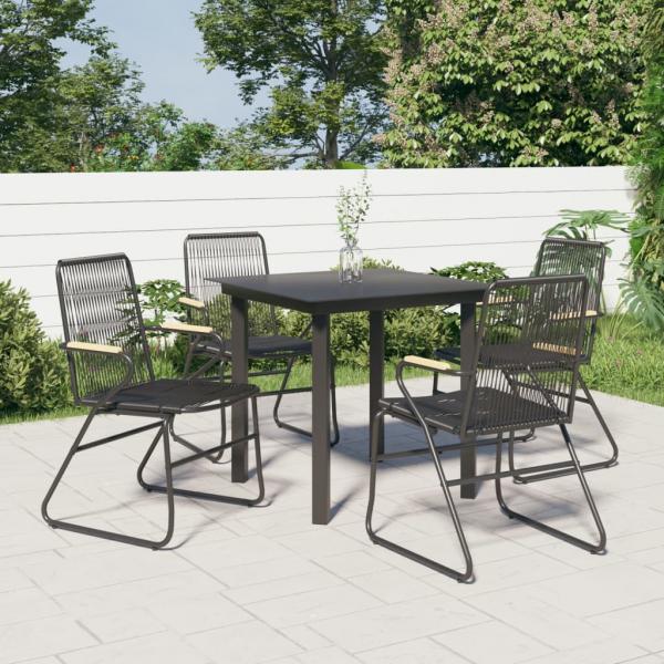 ARDEBO.de - 5-tlg. Garten-Essgruppe Schwarz PVC Rattan