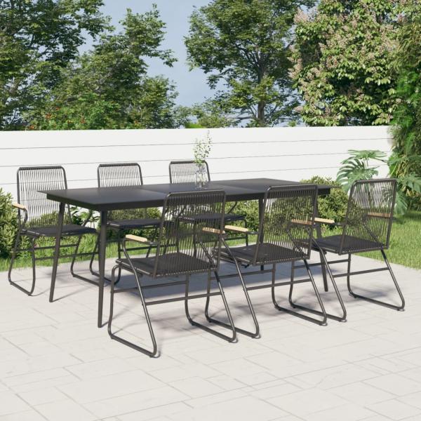 ARDEBO.de - 7-tlg. Garten-Essgruppe Schwarz PVC-Rattan