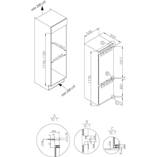 ARDEBO.de Amica EKGCX 387 955 Einbau Kühl-Gefrierkombination, Nischenhöhe 178 cm, 237L, NoFrost, Festtürtechnik, AdaptZone, Supergefrierfunktion, Superkühlenfunktion