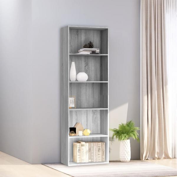 ARDEBO.de - Bücherregal 5 Fächer Grau Sonoma 60x30x189 cm Holzwerkstoff