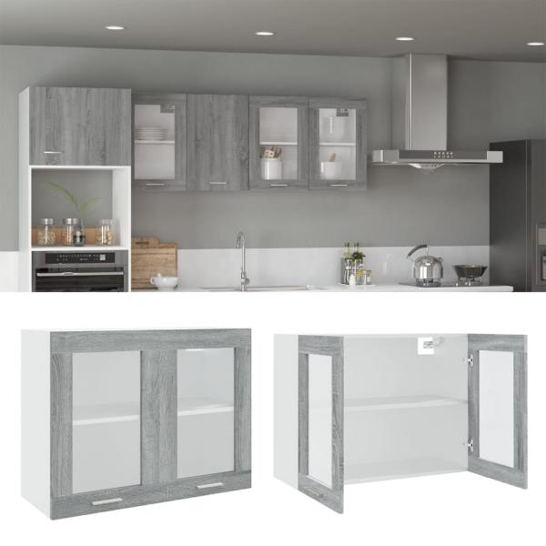 ARDEBO.de - Hängeschrank Glas Grau Sonoma 80x31x60 cm Holzwerkstoff