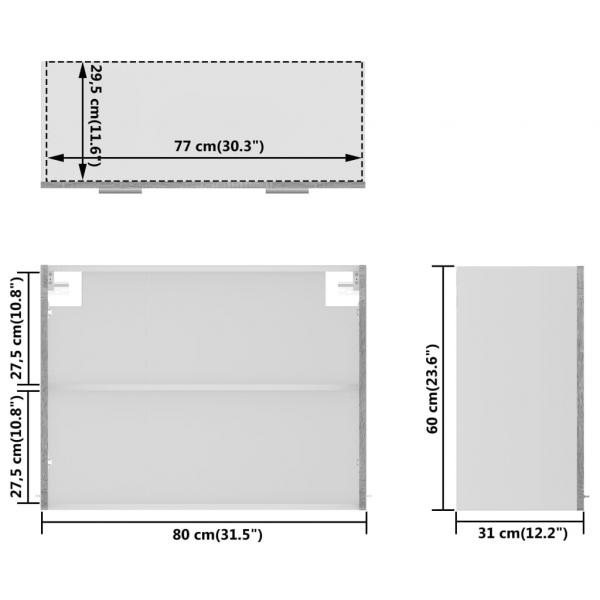 Hängeschrank Glas Grau Sonoma 80x31x60 cm Holzwerkstoff