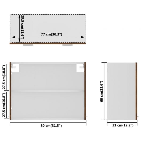 Hängeschrank Glas Braun Eichen-Optik 80x31x60 cm Holzwerkstoff