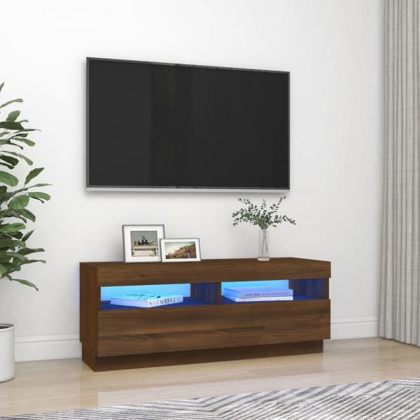 ARDEBO.de - TV-Schrank mit LED-Leuchten Braun Eichen-Optik 100x35x40 cm