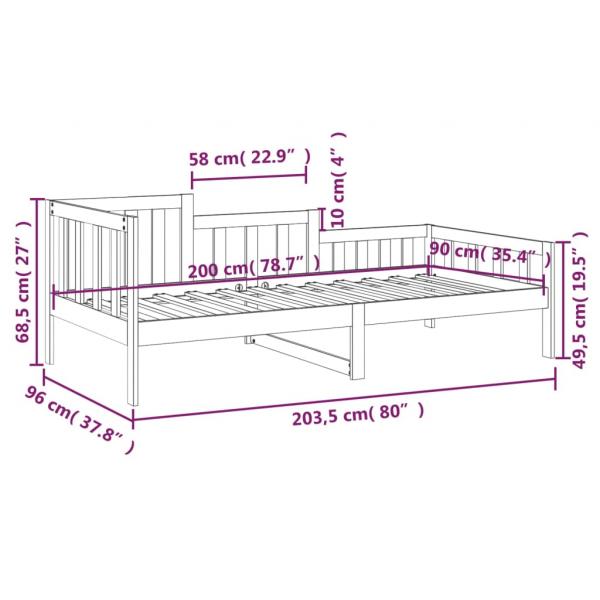 Tagesbett Schwarz 90x200 cm Massivholz Kiefer