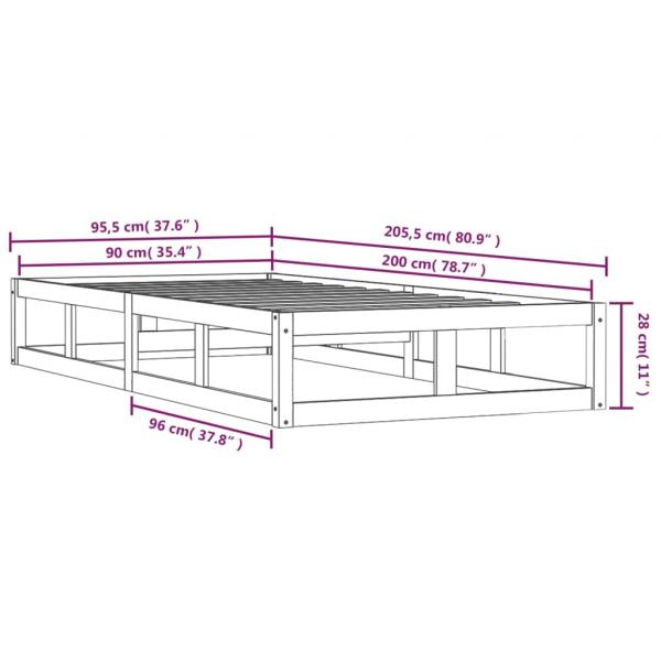 Massivholzbett 90x200 cm