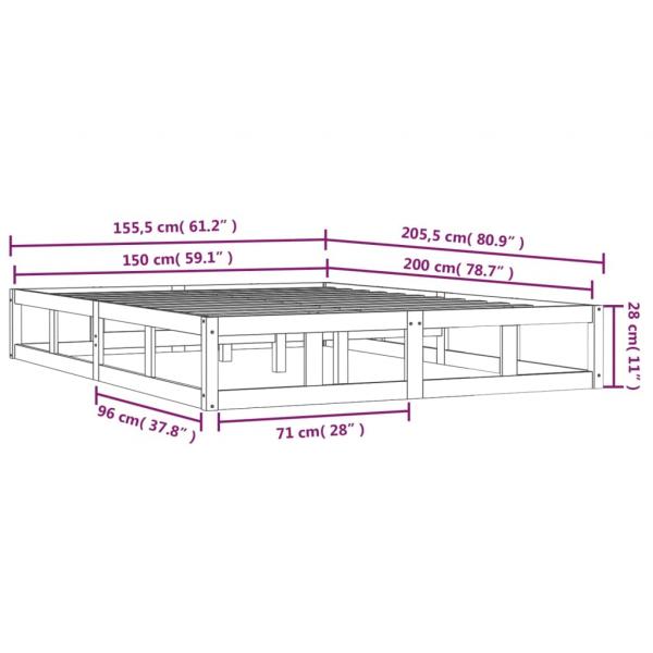 Massivholzbett Grau 150x200 cm