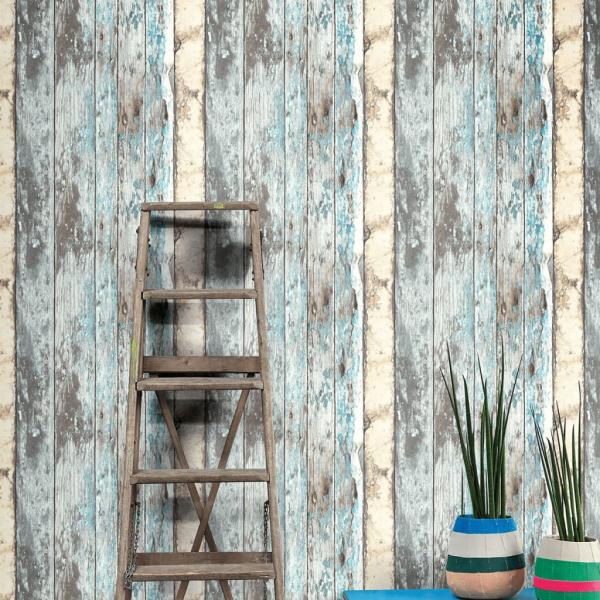 DUTCH WALLCOVERINGS Tapete Holz-Optik Blau PE10012 