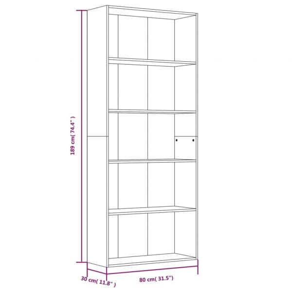 Bücherregal 5 Fächer Räuchereiche 80x30x189 cm Holzwerkstoff