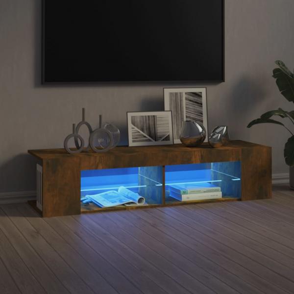 ARDEBO.de - TV-Schrank mit LED-Leuchten Räuchereiche 135x39x30 cm