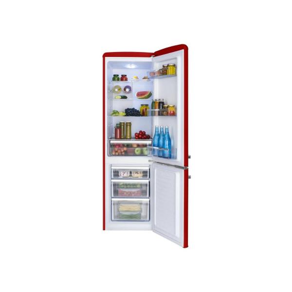 Amica KGCR 387 100 R Retro Kühl-Gefrierkombination, 55cm breit, 244 L, Automatische Abtauung, LED-Beleuchtung, Flaschengitter, rot