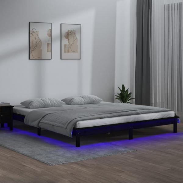 ARDEBO.de - Massivholzbett mit LEDs Schwarz 160x200 cm