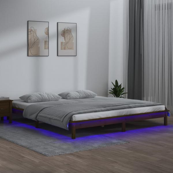 ARDEBO.de - Massivholzbett mit LEDs Honigbraun 120x190 cm