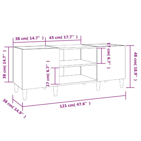 Plattenschrank Grau Sonoma 121x38x48 cm Holzwerkstoff