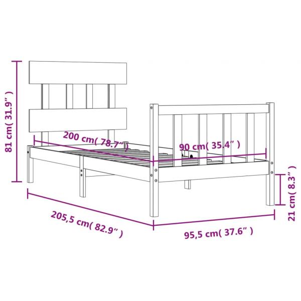 Massivholzbett mit Kopfteil Schwarz 90x200 cm