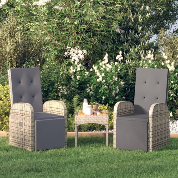 ARDEBO.de - Garten-Liegestühle mit Kissen 2 Stk. Grau Poly Rattan