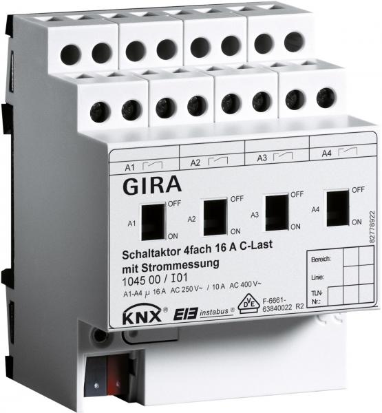 ARDEBO.de Gira 104500 KNX Schaltaktor 4fach 16 A mit Handbetätigung und Strommessung für C-Lasten