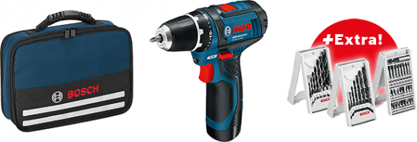 ARDEBO.de Bosch GSR 12V-15 Professional Akku-Bohrschrauber (0615990G6L), 1x 2,0Ah/ 1x 4,0Ah, 12 V + 38-tlg. Zubehör-Set