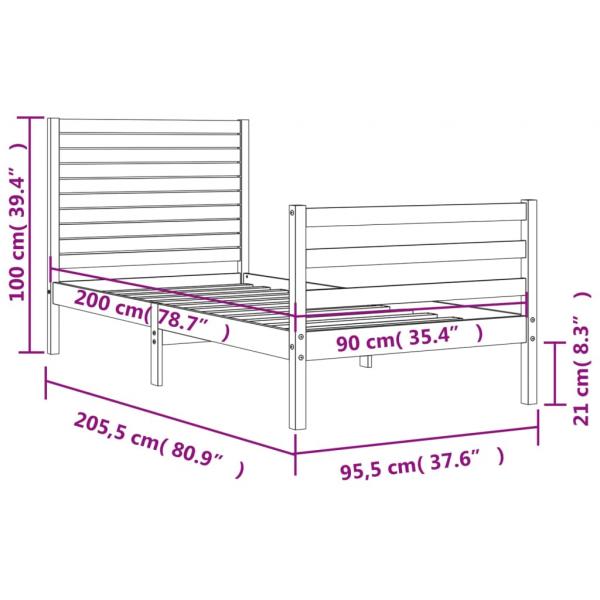 Massivholzbett mit Kopfteil 90x200 cm