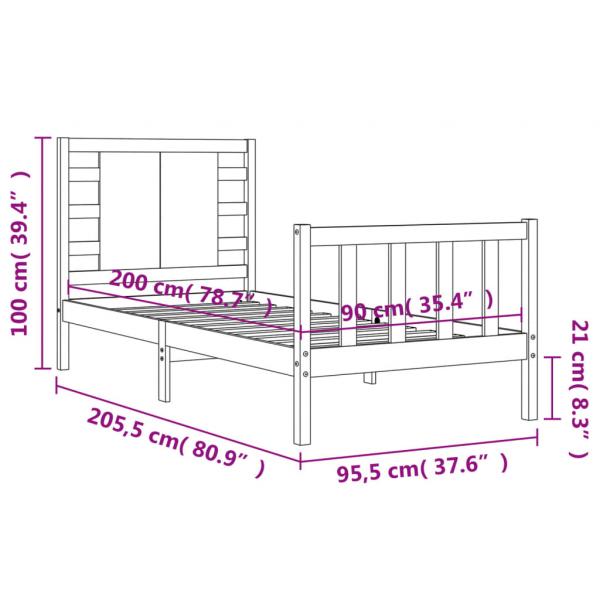 Massivholzbett mit Kopfteil 90x200 cm