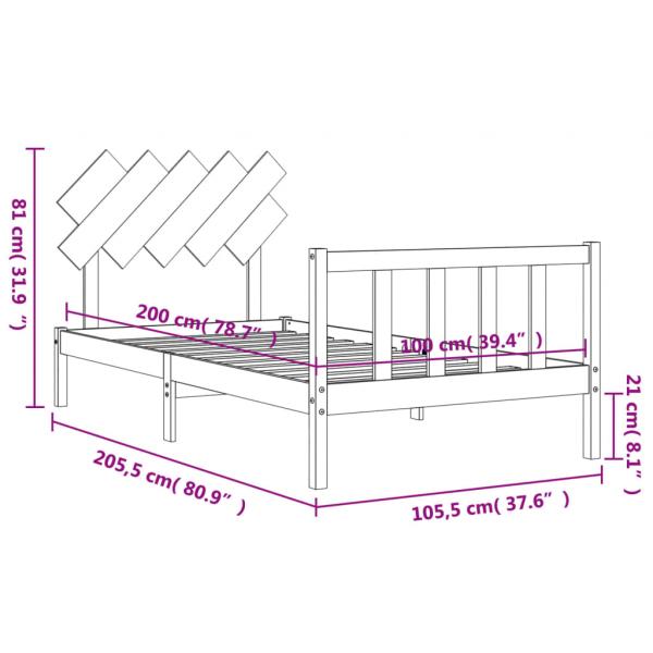 Massivholzbett mit Kopfteil Schwarz 100x200 cm