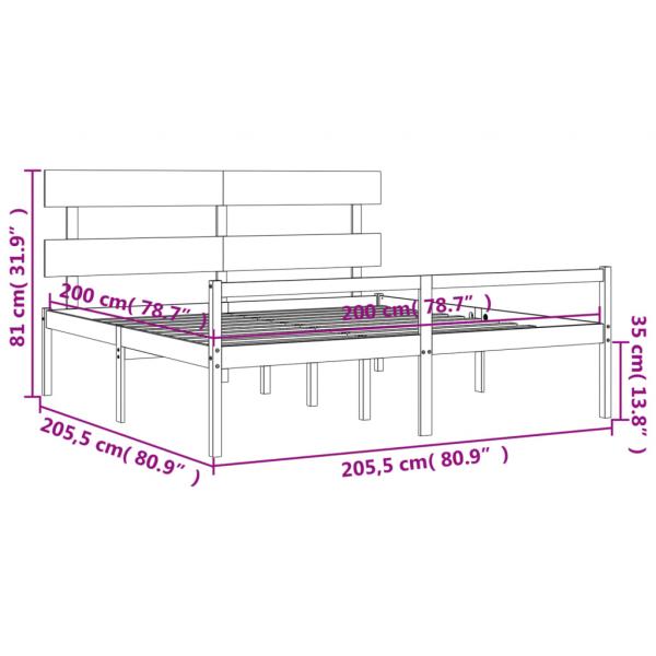 Seniorenbett mit Kopfteil 200x200 cm Grau Massivholz